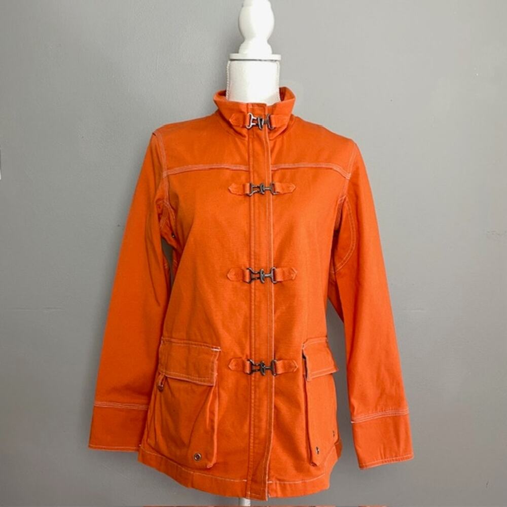 Eddie Bauer Orange Utility Barn Jacket Toggle Front Outdoor Cotton Stretch SMALL